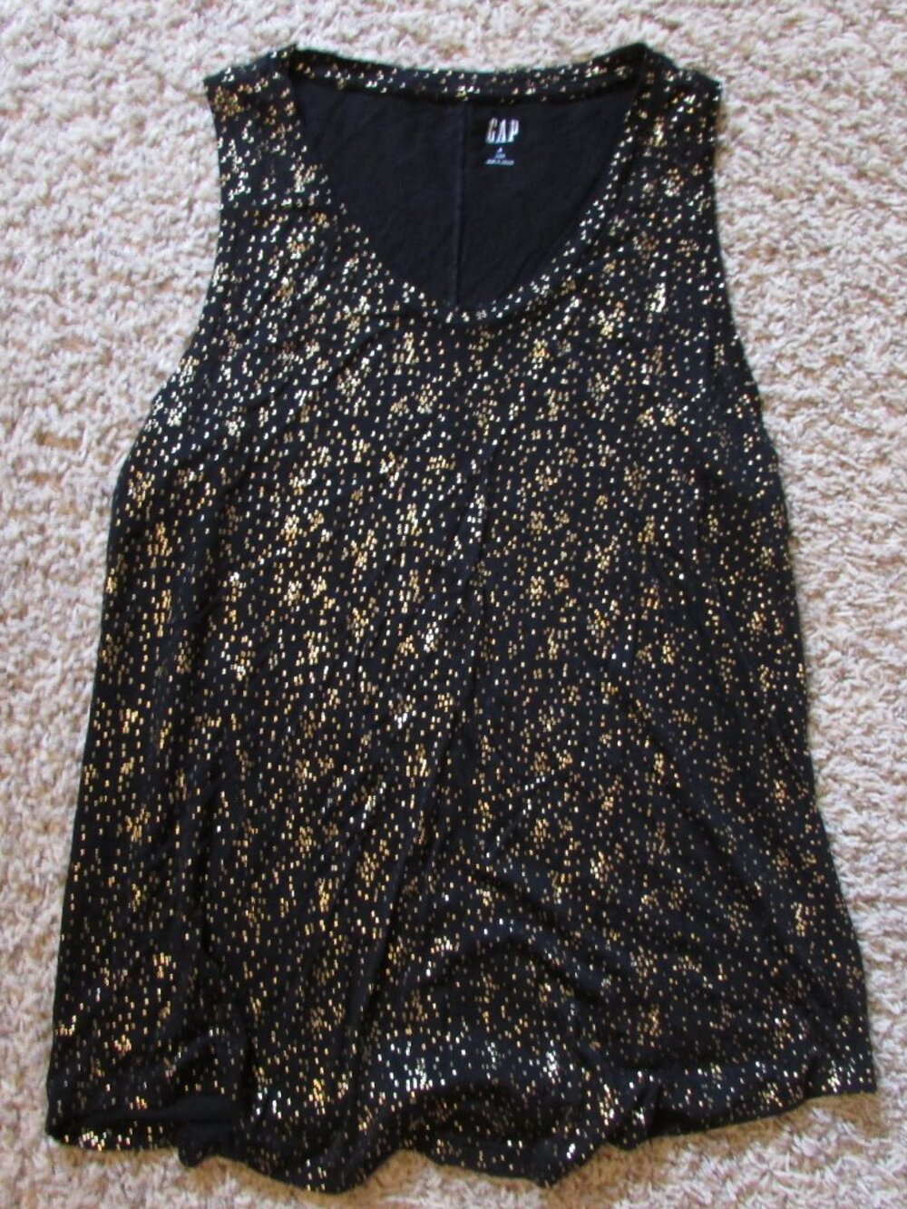 NWOT GAP Luxe Small Black Gold Sparkle Tank Top Longer Scoop Neck